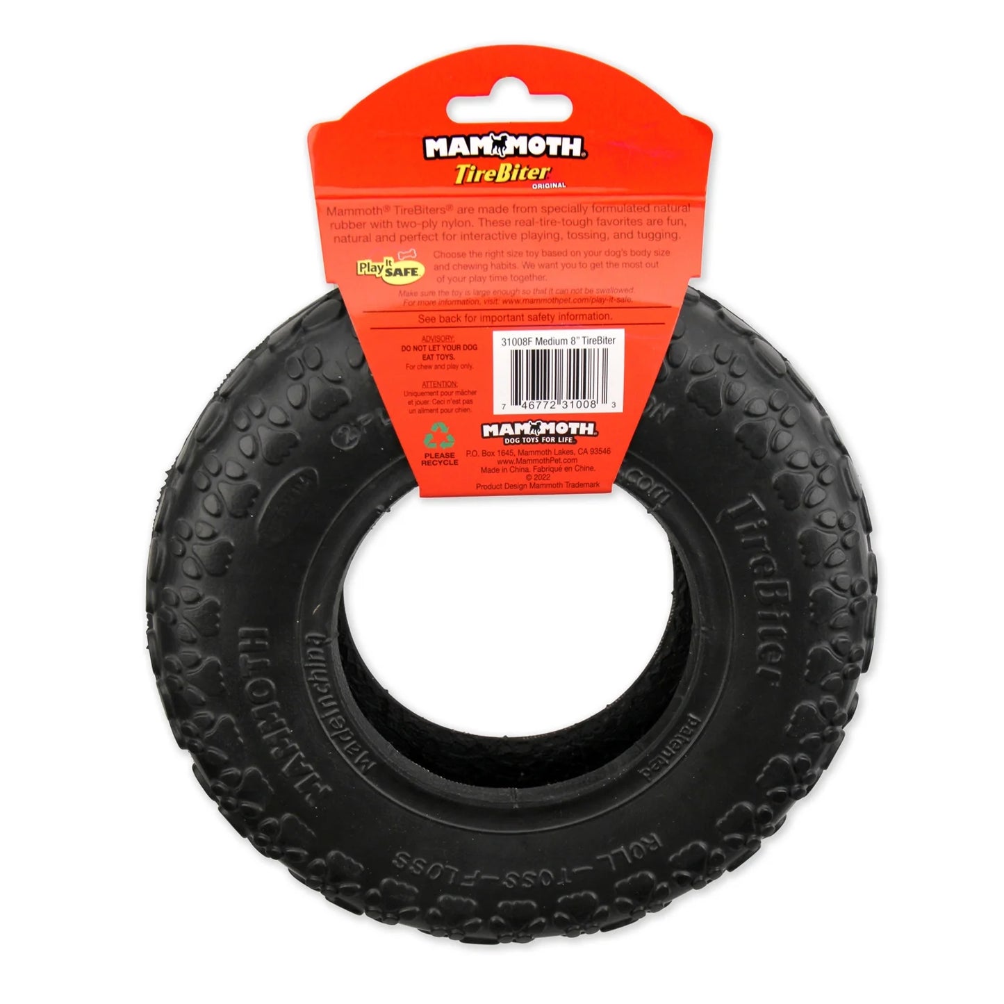 Tirebiter Original Rubber Dog Toy, Medium, 8", Assorted Colors