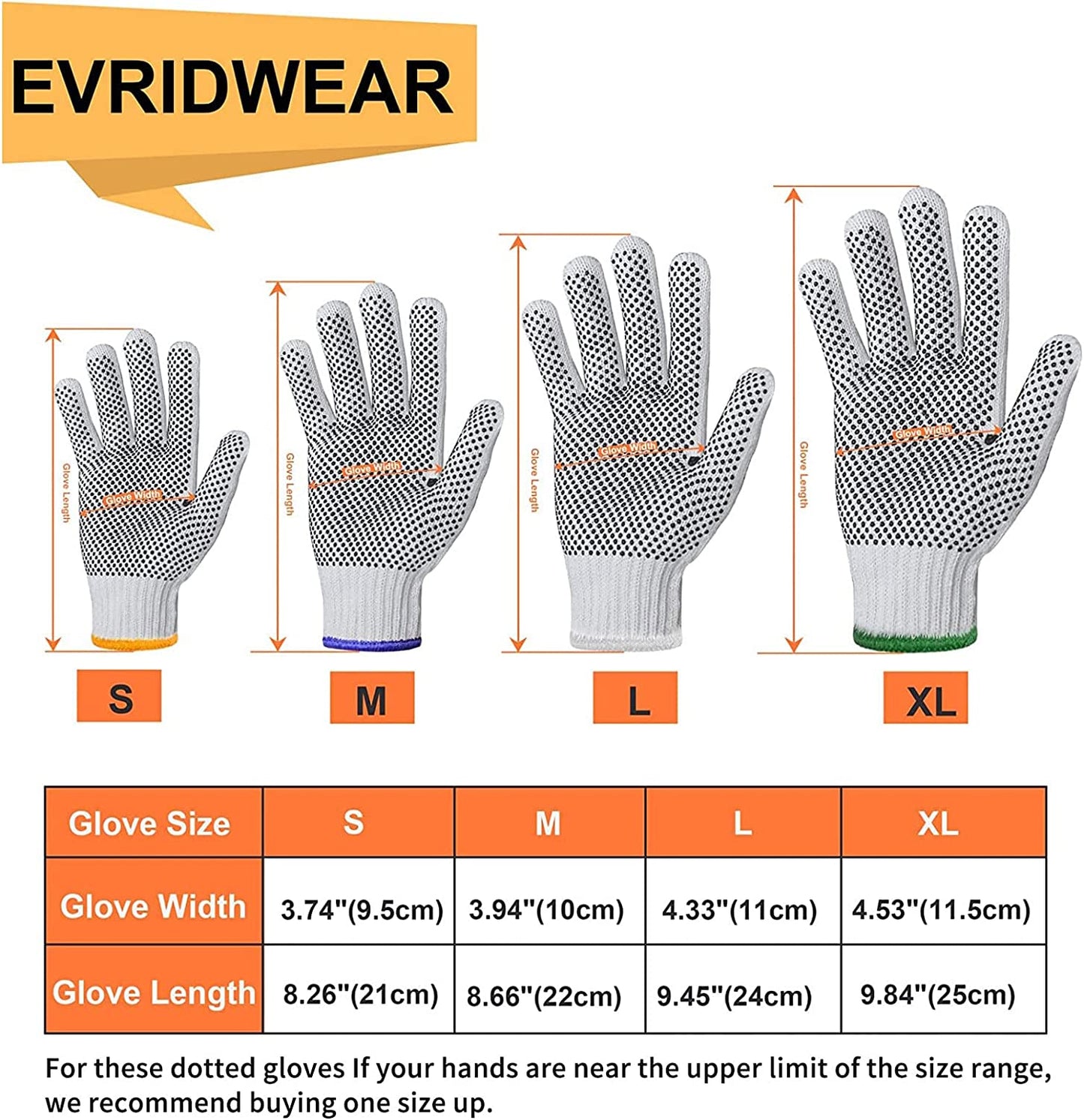 Cotton Polyester String Knit Shell Safety Protection Work Gloves for Painter Mechanic Industrial Warehouse Gardening Construction Men & Women 12 Pairs, with One Side Dots, L Size