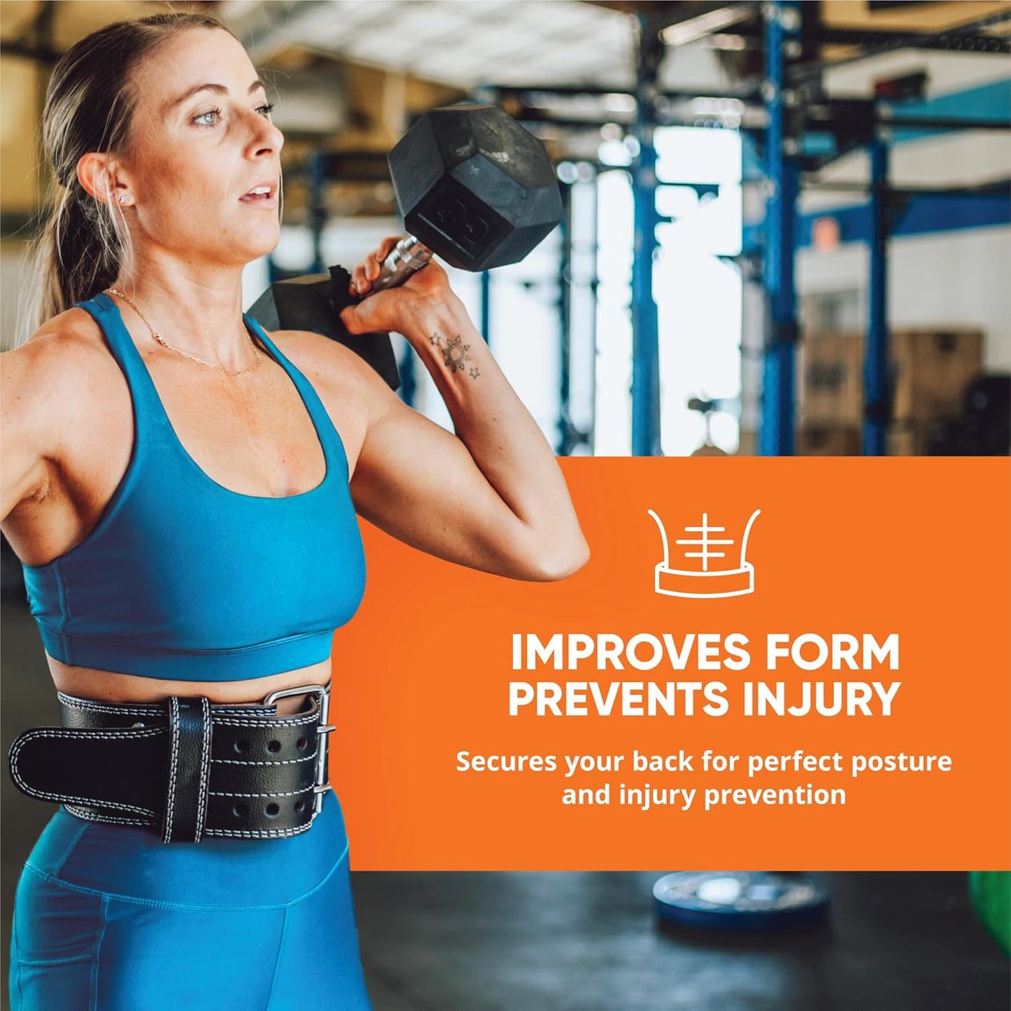Genuine Leather Workout Belt (4 Inches Wide) - Proper Weight Lifting Form - Lower Back Support for Squats, Deadlifts, Cross Training