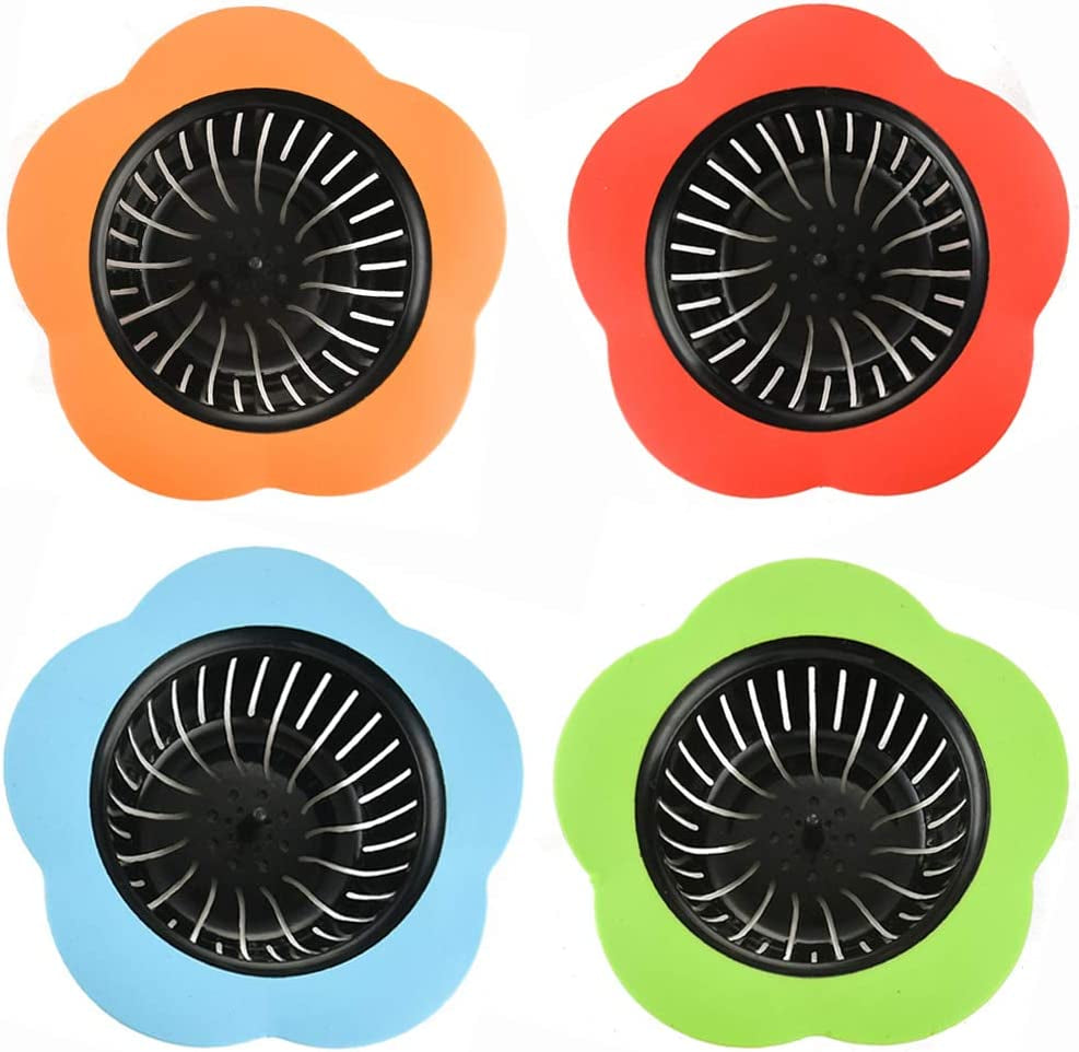 Plastic Sink Strainer, Silicone Kitchen Sink Strainer, Easy Clean Sink Drain Filter Basket, Kitchen Sink Basket Strainer( 4 Pack, Multicolored)