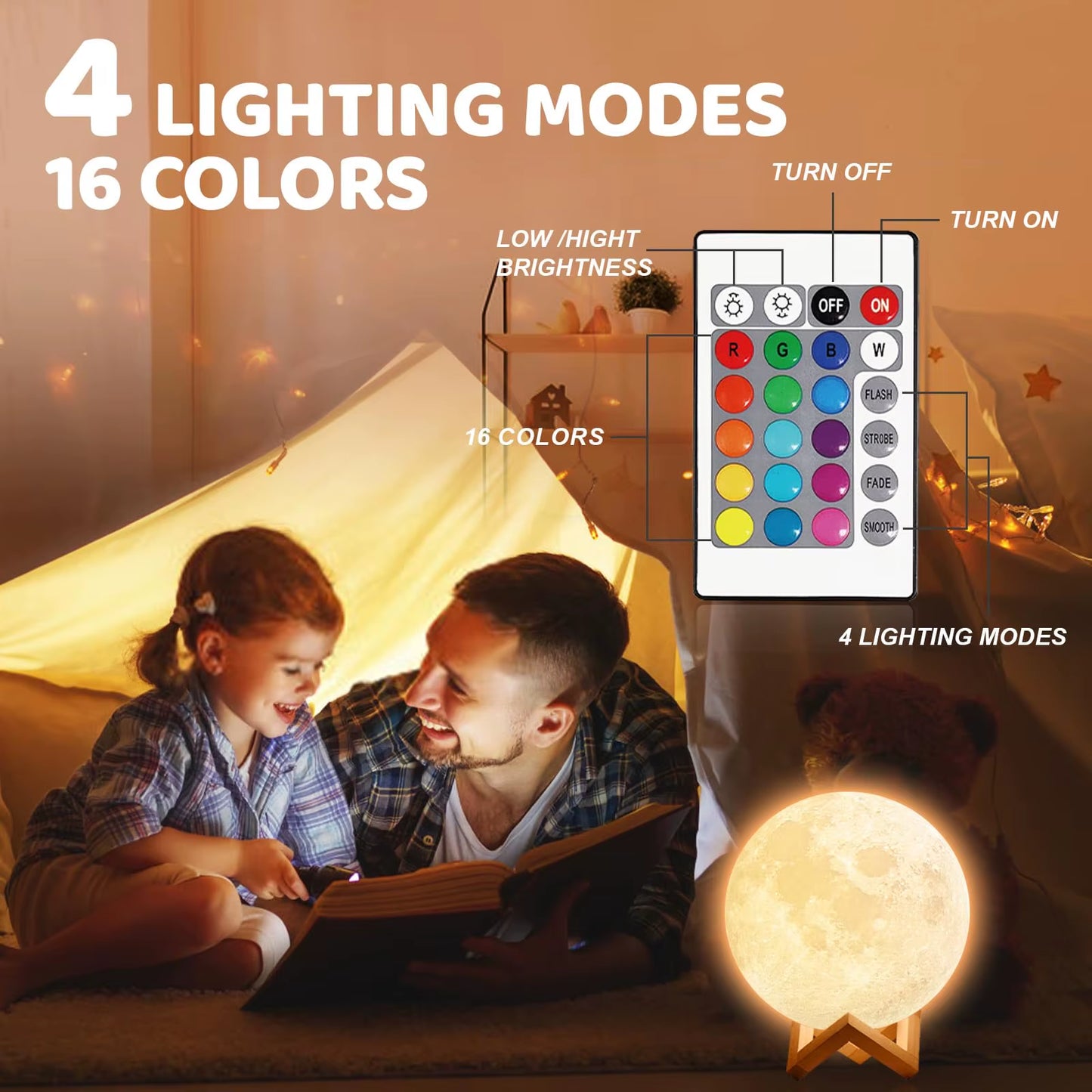 16 Color LED Moon Light USB Rechargeable Remote Control Tap Light Moon Lamp for Bedroom Decoration Kids Birthday Gift Nightlight