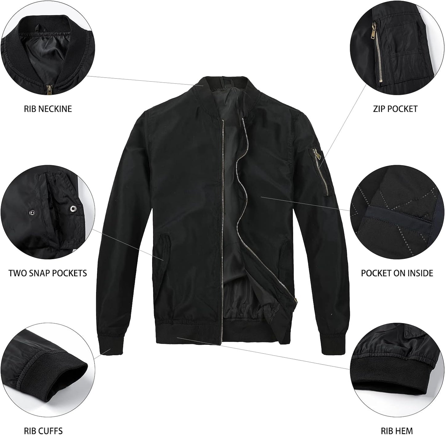 Men'S Bomber Jacket Lightweight Causal Jackets Slim Fit Varsity Jacket Softshell Windbreaker