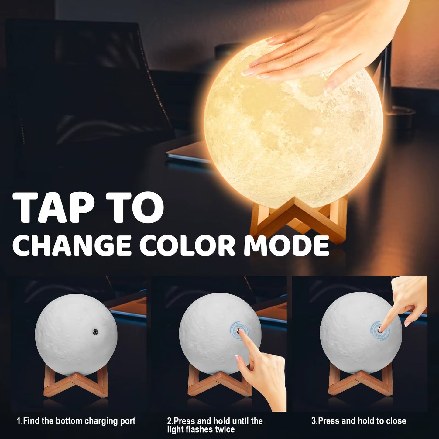 16 Color LED Moon Light USB Rechargeable Remote Control Tap Light Moon Lamp for Bedroom Decoration Kids Birthday Gift Nightlight