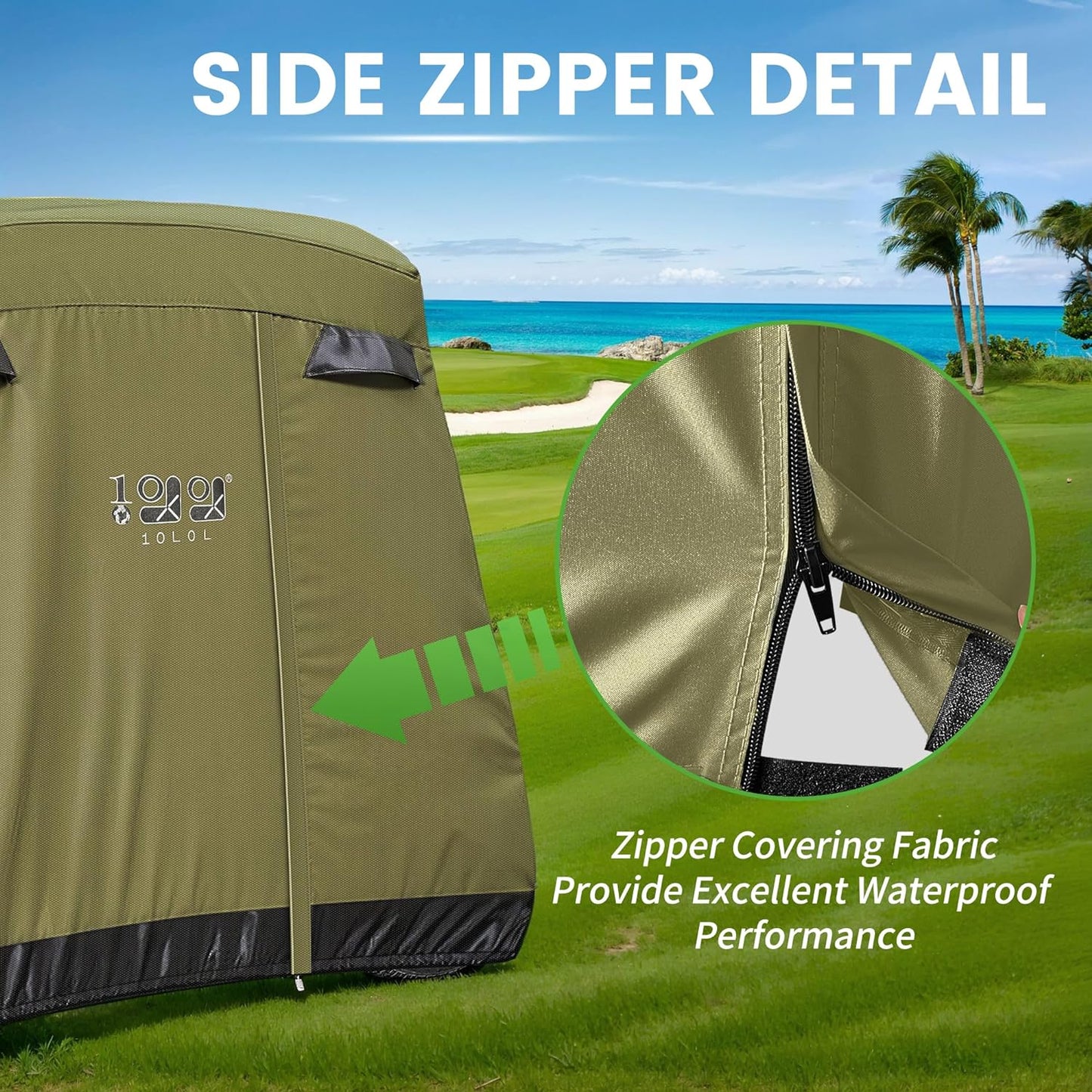 4 Passenger Golf Cart Cover Fits EZGO, Club Car, Yamaha, 400D Waterproof Windproof Sunproof Outdoor All-Weather Polyester Full Cover with Three Zipper Doors - Black/Army Green/Sliver/Camouflage
