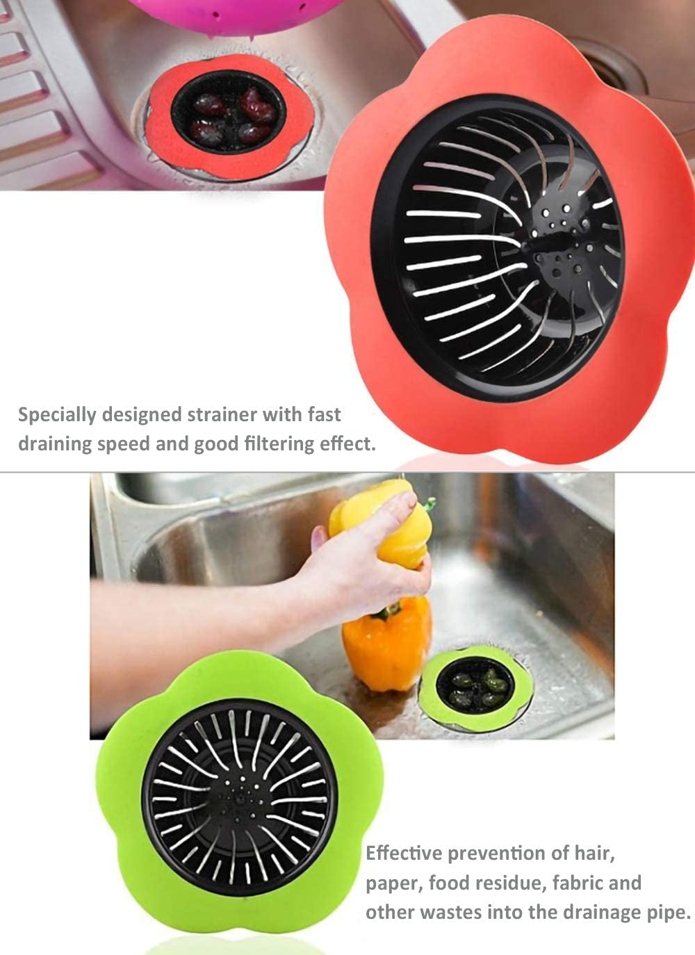 Plastic Sink Strainer, Silicone Kitchen Sink Strainer, Easy Clean Sink Drain Filter Basket, Kitchen Sink Basket Strainer( 4 Pack, Multicolored)