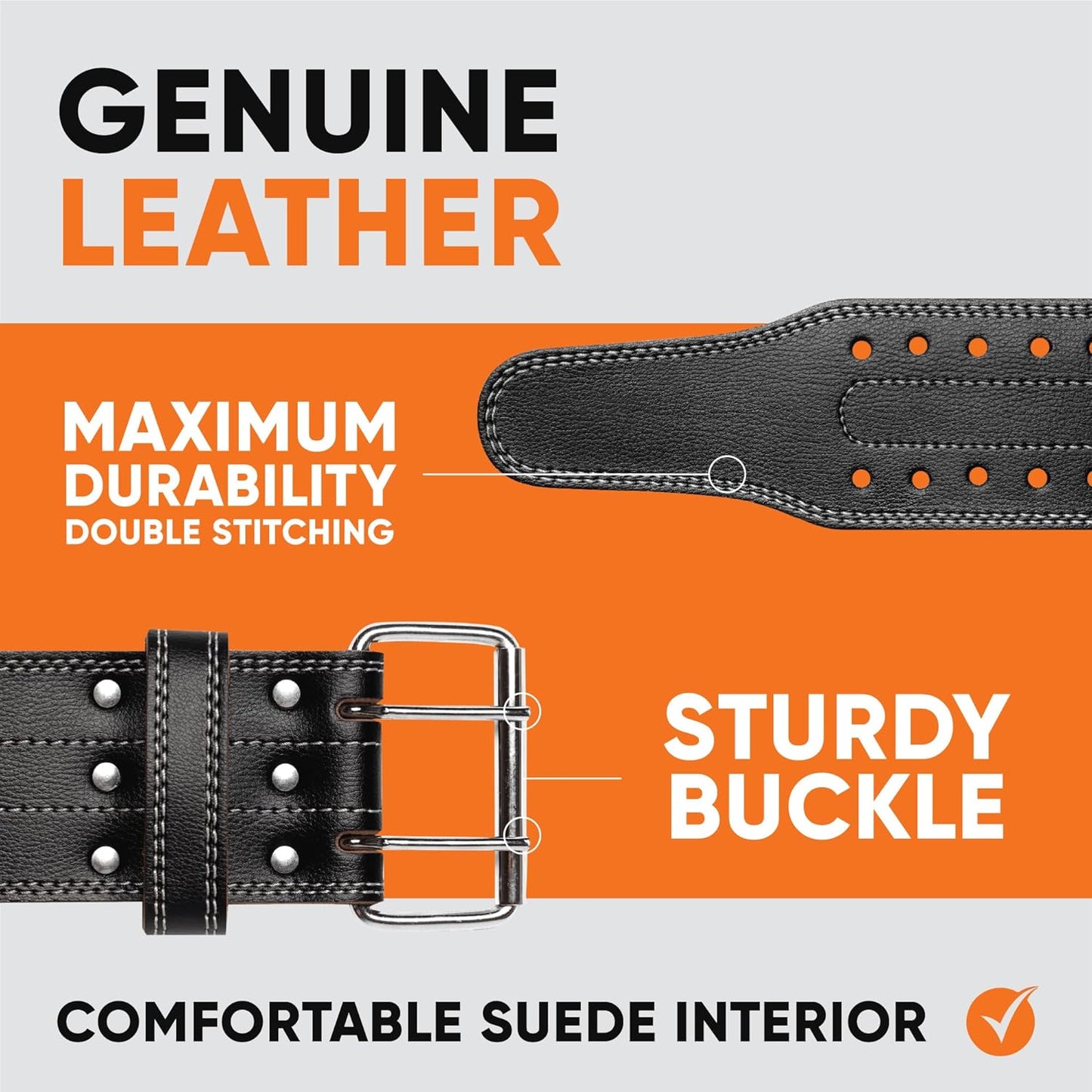 Genuine Leather Workout Belt (4 Inches Wide) - Proper Weight Lifting Form - Lower Back Support for Squats, Deadlifts, Cross Training